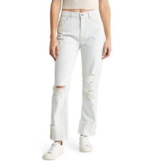 CURRENT ELLIOTT Relaxed Cuff Boyfriend Jeans Size 26 Light Icy Blue Distress NWT - Picture 2 of 10